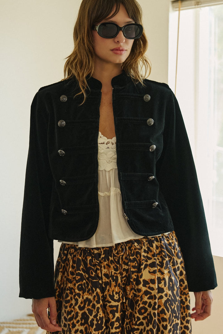 Regiment Velvet Napoleon Jacket in Black - Women's Wholesale Jackets & Blazers | Trend Notes