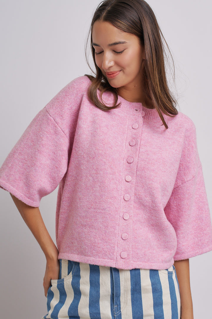 Soft Touch Elbow-Length Knit Cardigan in Pink - Women's Wholesale Fashion | Trend Notes