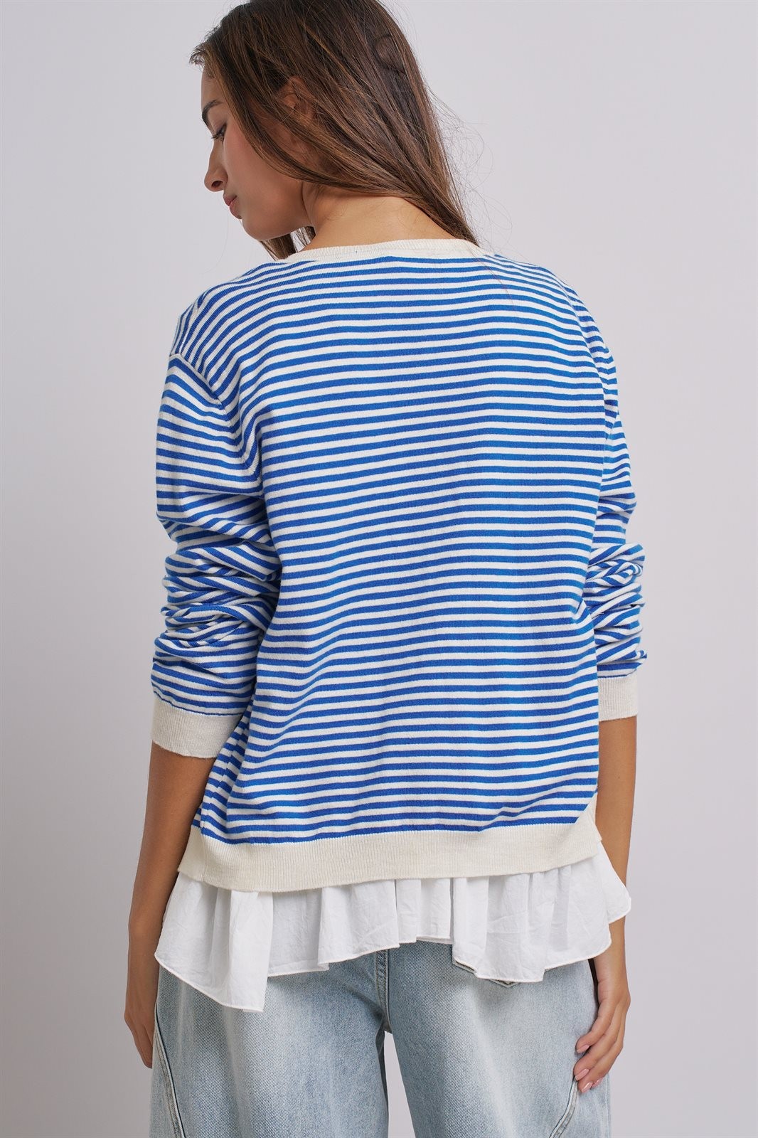 Simple Chic Summer Stripe Cardigan in Blue Ivory - Women's Wholesale Fashion | Trend Notes