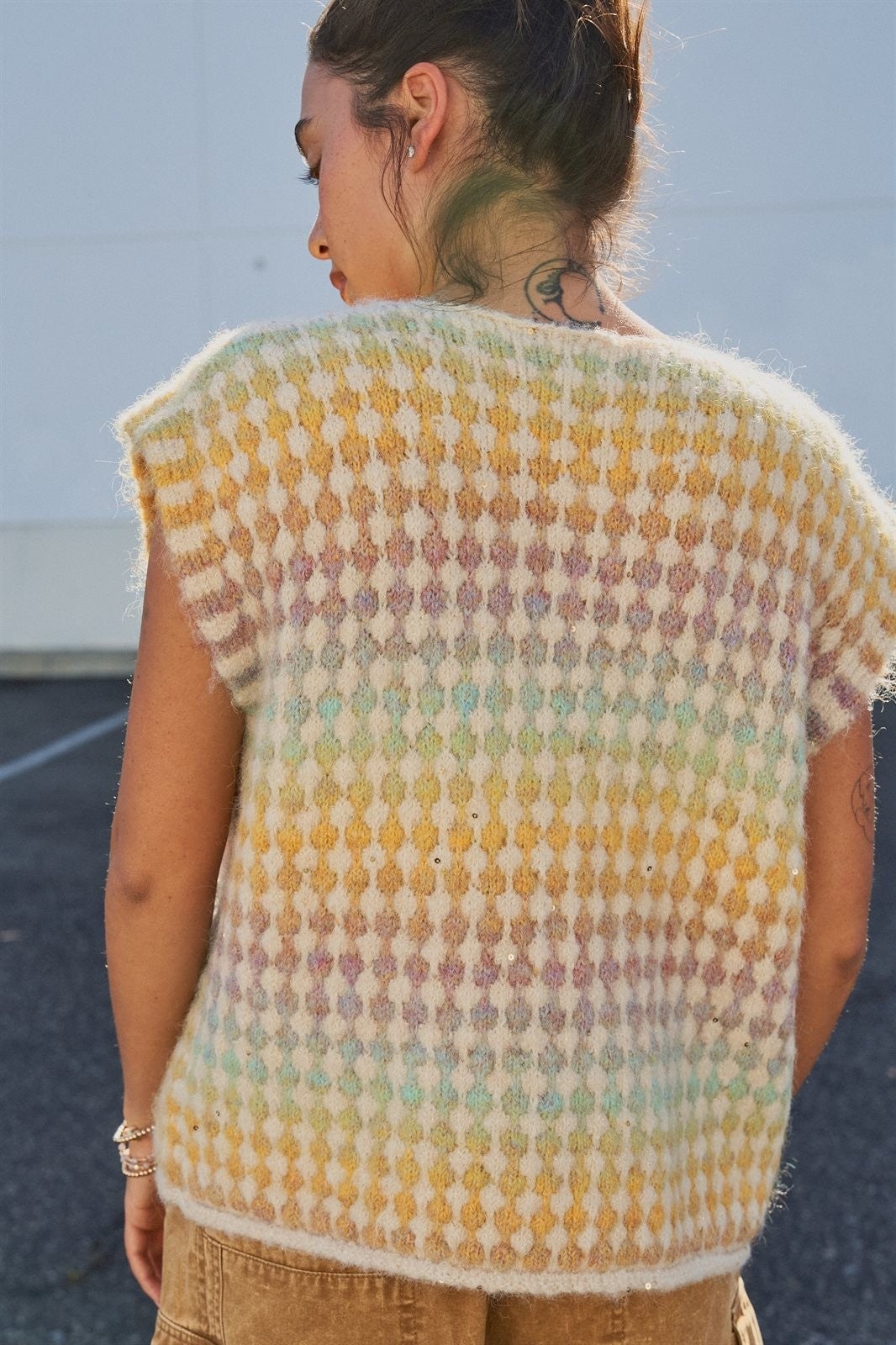 Popcorn Knit Button Front Sweater Vest Wool Blend in Mustard - Women's Wholesale Fashion | Trend Notes