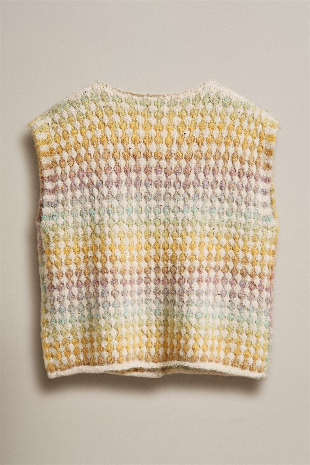 Popcorn Knit Button Front Sweater Vest Wool Blend in Mustard - Women's Wholesale Fashion | Trend Notes