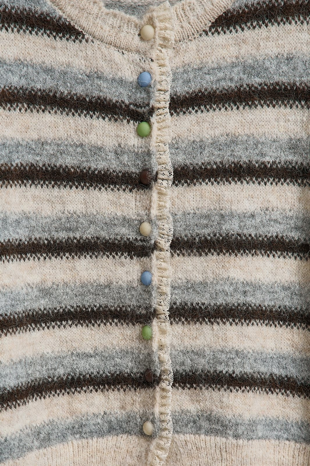Lace Trim Striped Cardigan Coastal Grandma Preppy for Women in Ivory Brown - Women's Wholesale SWEATERS | Trend Notes