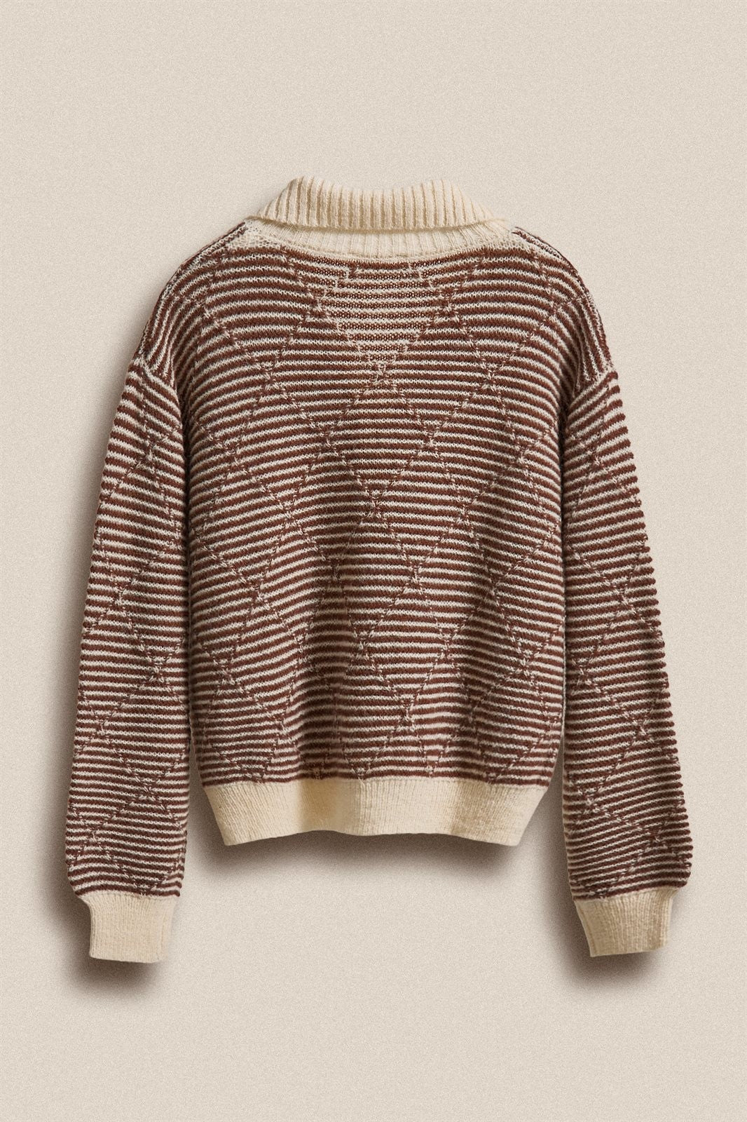 Striped Stand Collar Wool Blend Cardigan in Brown - Women's Wholesale Fashion | Trend Notes