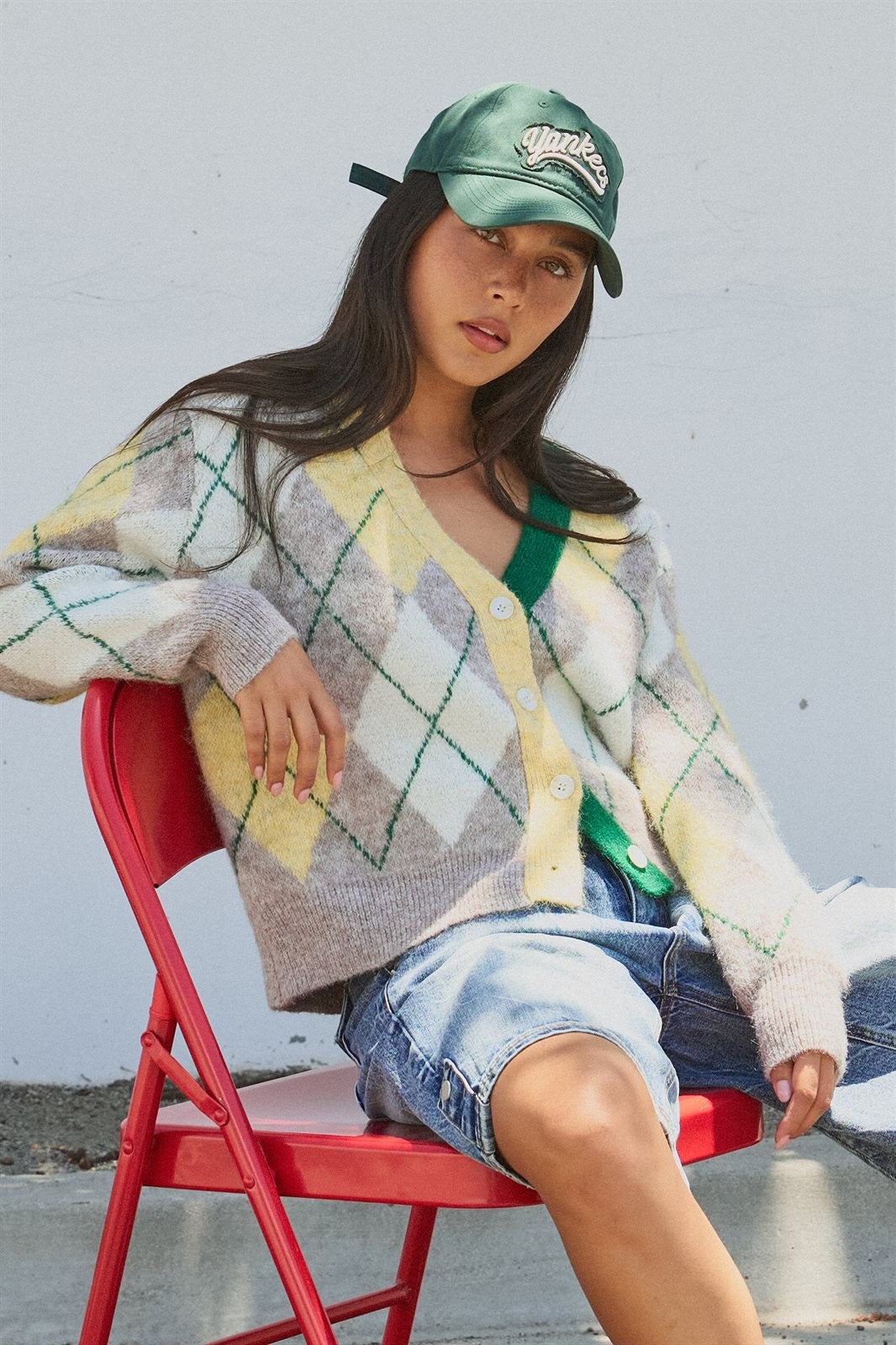 Vintage Pastel Argyle Back to School Cardigan in Preppy Old  in Green - Women's Wholesale Fashion | Trend Notes