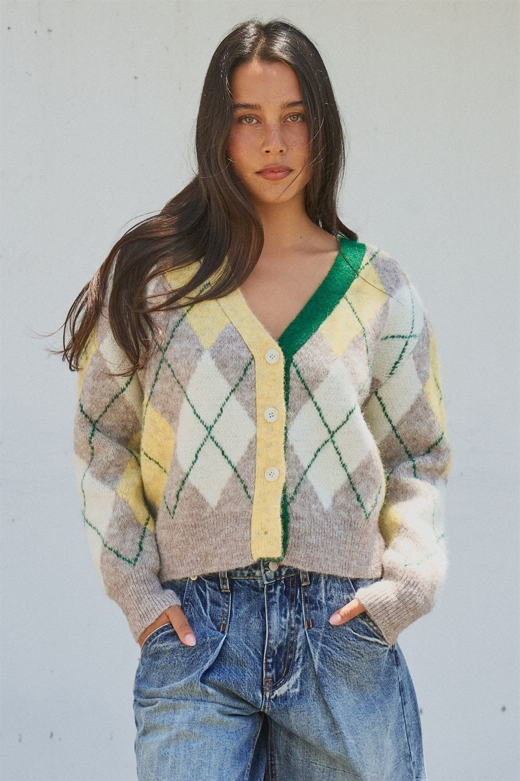 Vintage Pastel Argyle Back to School Cardigan in Preppy Old  in Green - Women's Wholesale Fashion | Trend Notes