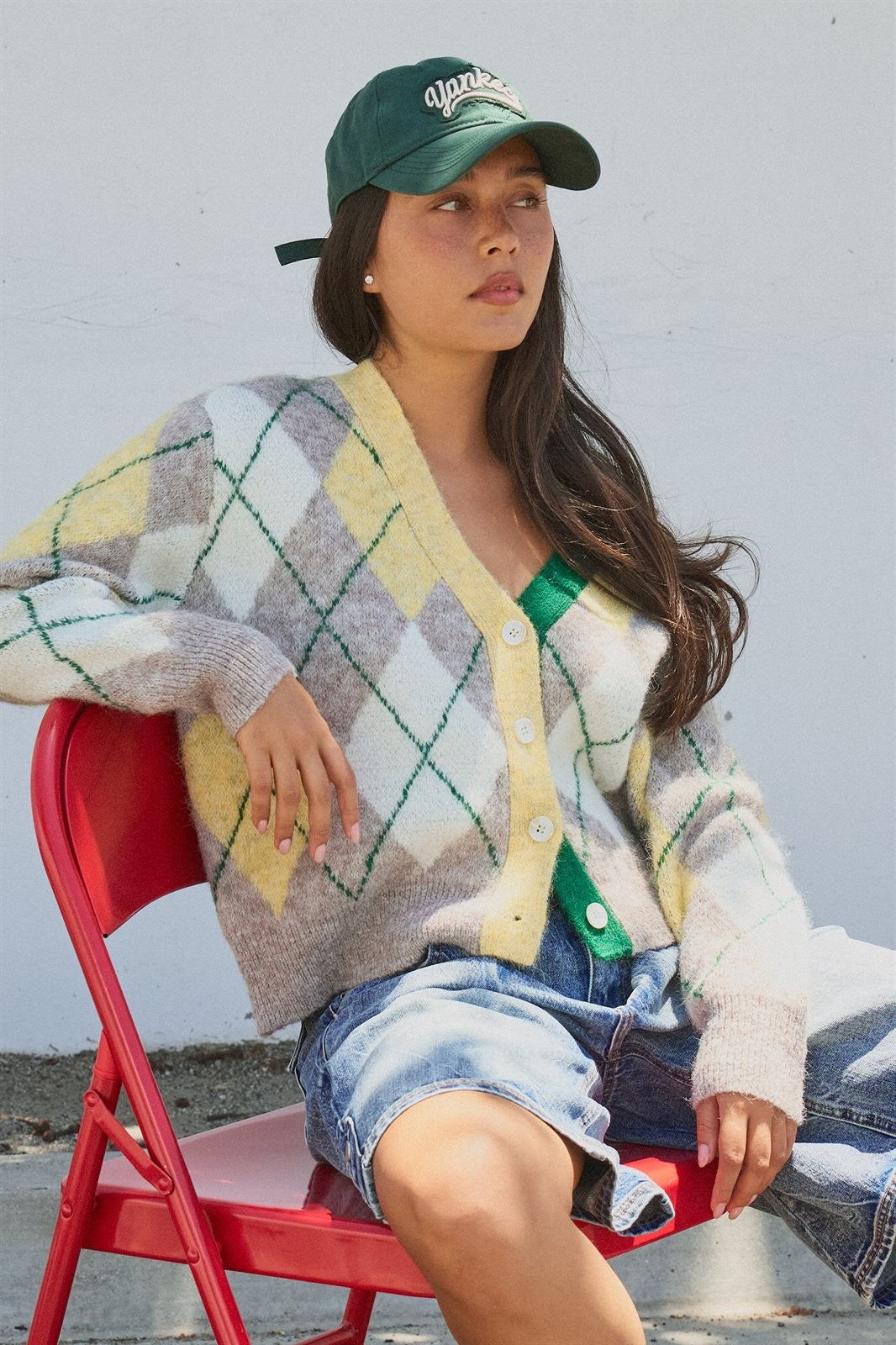 Vintage Pastel Argyle Back to School Cardigan in Preppy Old  in Green - Women's Wholesale Fashion | Trend Notes