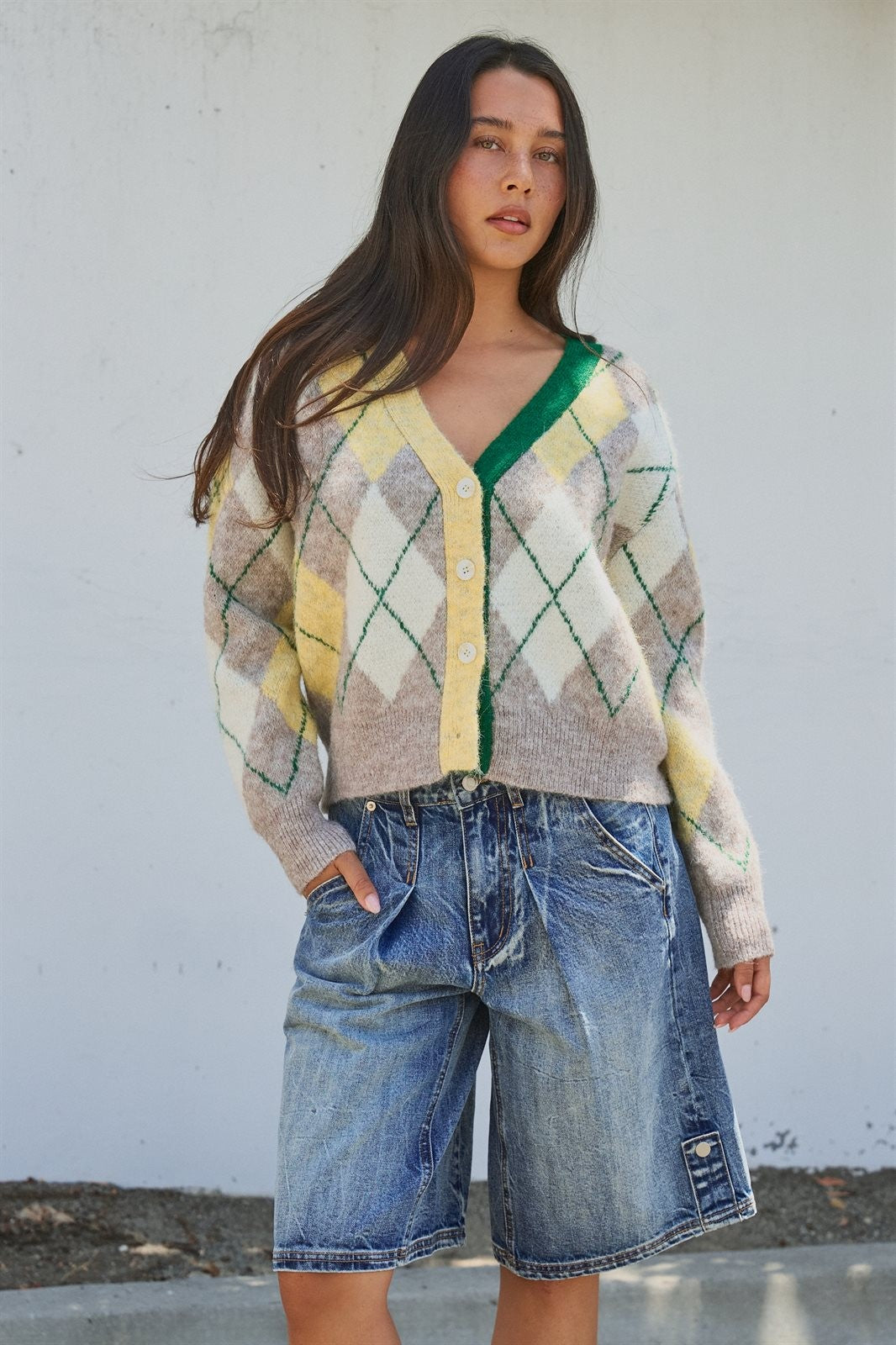 Vintage Pastel Argyle Back to School Cardigan in Preppy Old  in Green - Women's Wholesale Fashion | Trend Notes