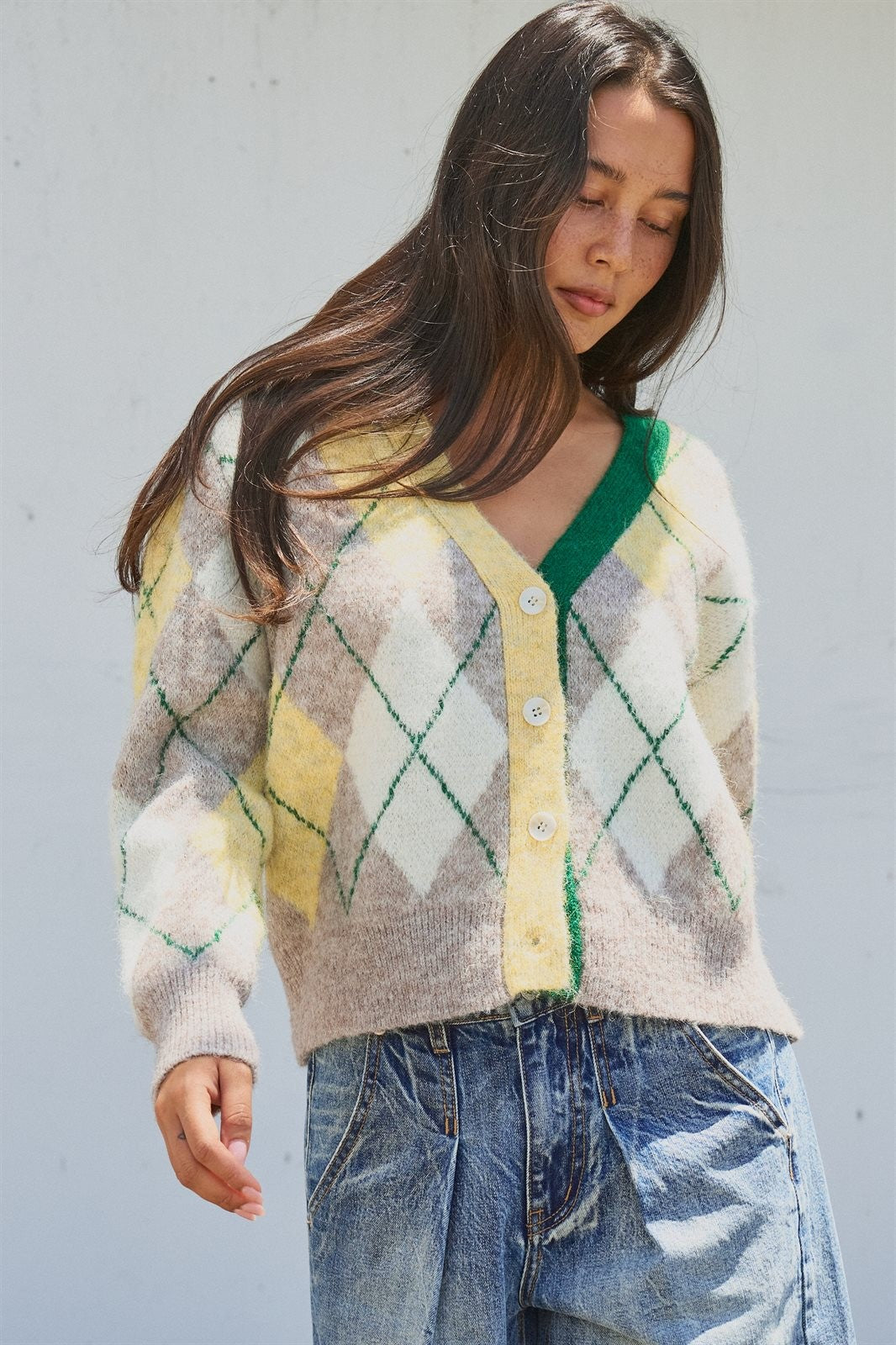 Vintage Pastel Argyle Back to School Cardigan in Preppy Old  in Green - Women's Wholesale Fashion | Trend Notes