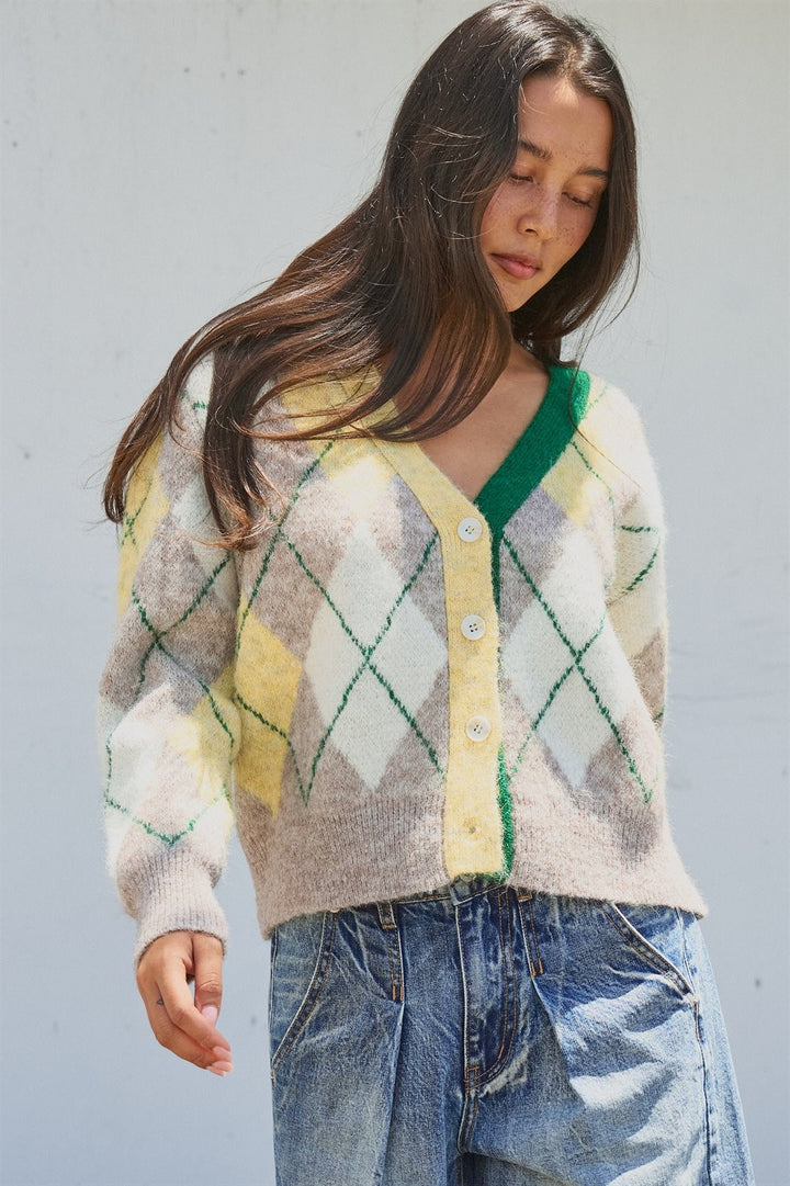 Vintage Pastel Argyle Back to School Cardigan in Preppy Old  in Green - Women's Wholesale Fashion | Trend Notes