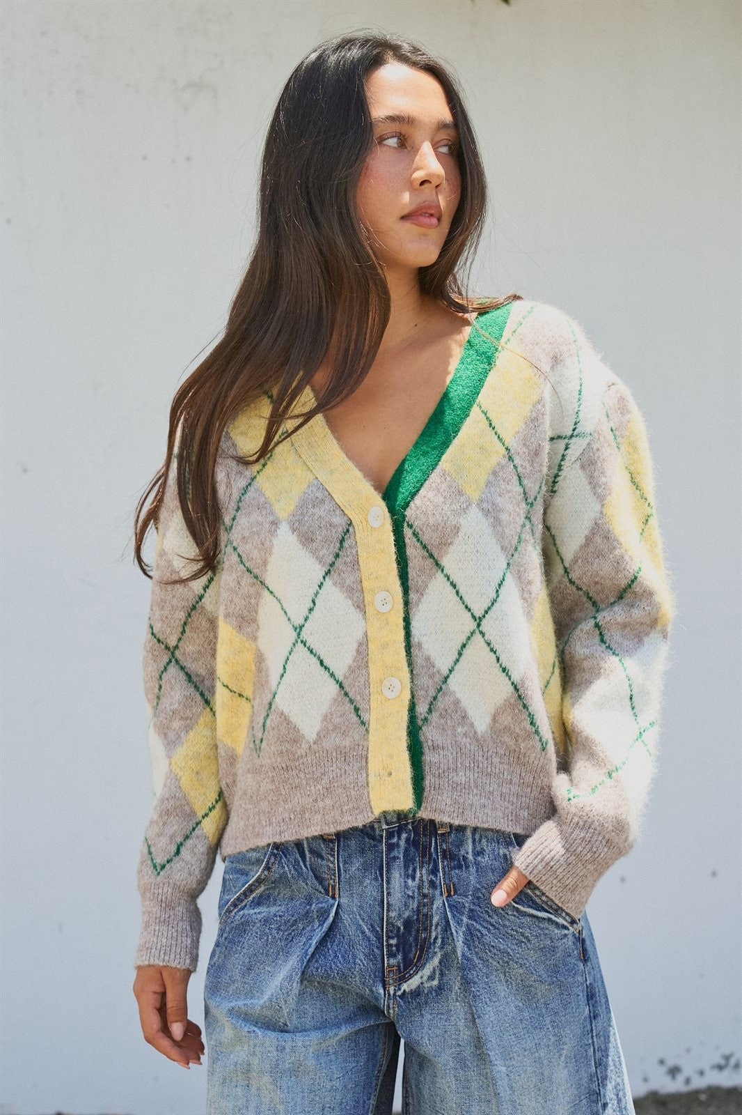 Vintage Pastel Argyle Back to School Cardigan in Preppy Old  in Green - Women's Wholesale Fashion | Trend Notes