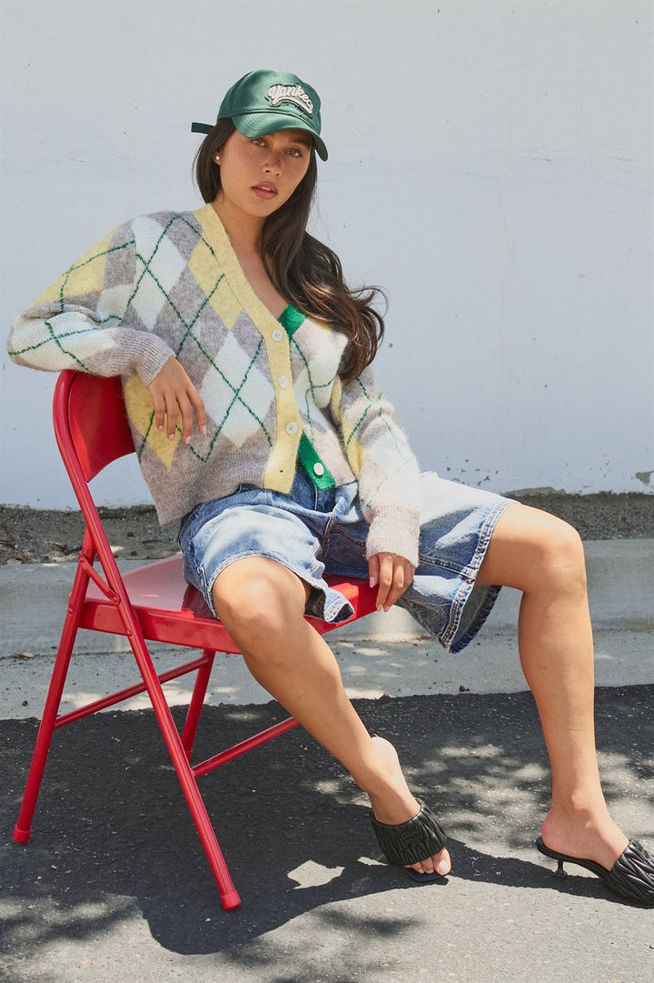 Vintage Pastel Argyle Back to School Cardigan in Preppy Old  in Green - Women's Wholesale Fashion | Trend Notes