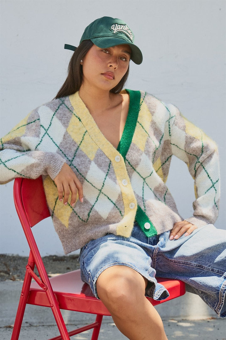Vintage Pastel Argyle Back to School Cardigan in Preppy Old  in Green - Women's Wholesale Fashion | Trend Notes