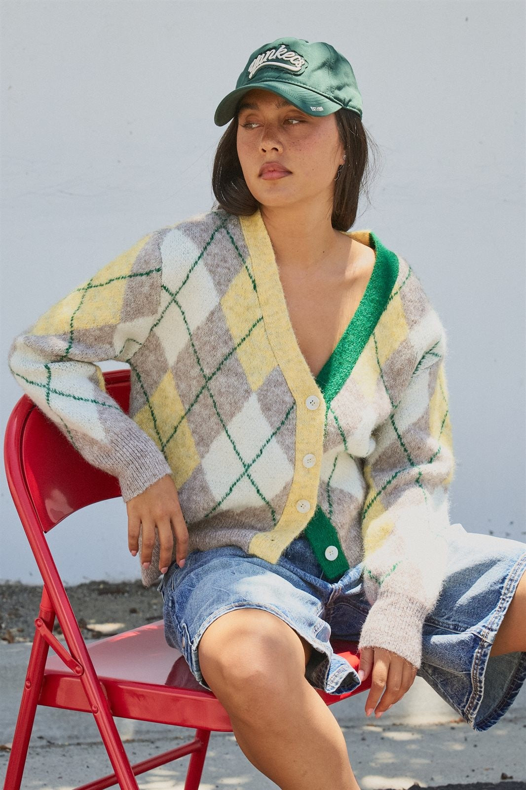 Vintage Pastel Argyle Back to School Cardigan in Preppy Old  in Green - Women's Wholesale Fashion | Trend Notes