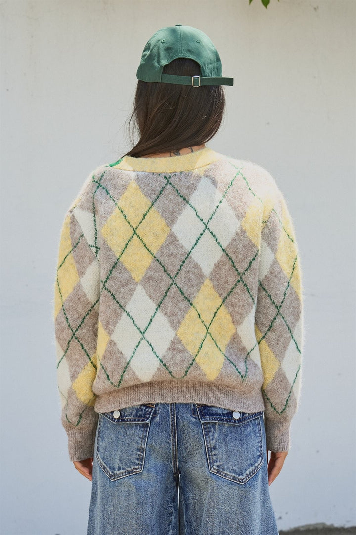 Vintage Pastel Argyle Back to School Cardigan in Preppy Old  in Green - Women's Wholesale Fashion | Trend Notes