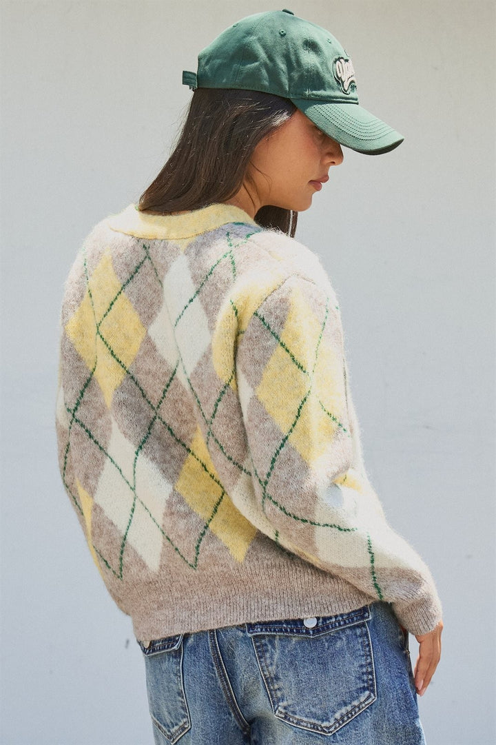 Vintage Pastel Argyle Back to School Cardigan in Preppy Old  in Green - Women's Wholesale Fashion | Trend Notes