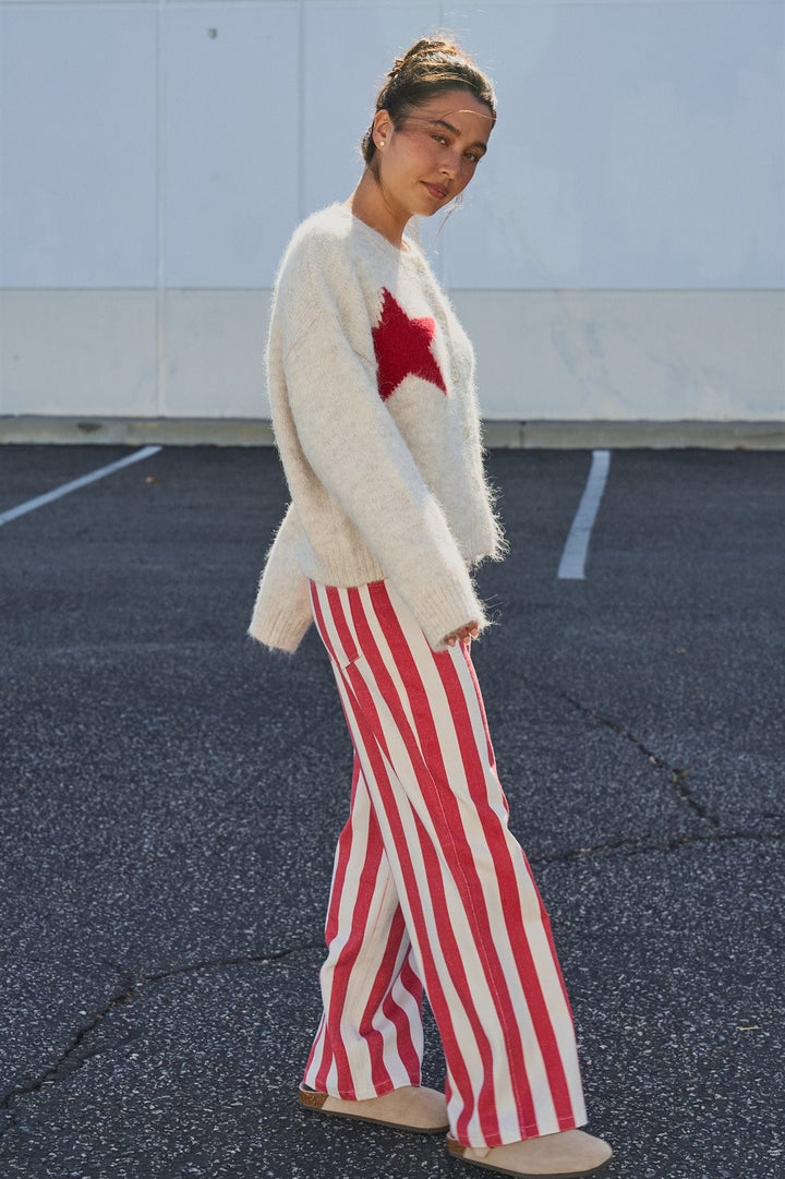 Fuzzy Wool Blend Star Knit Button Up Cardigan in Oatmeal - Women's Wholesale Fashion | Trend Notes