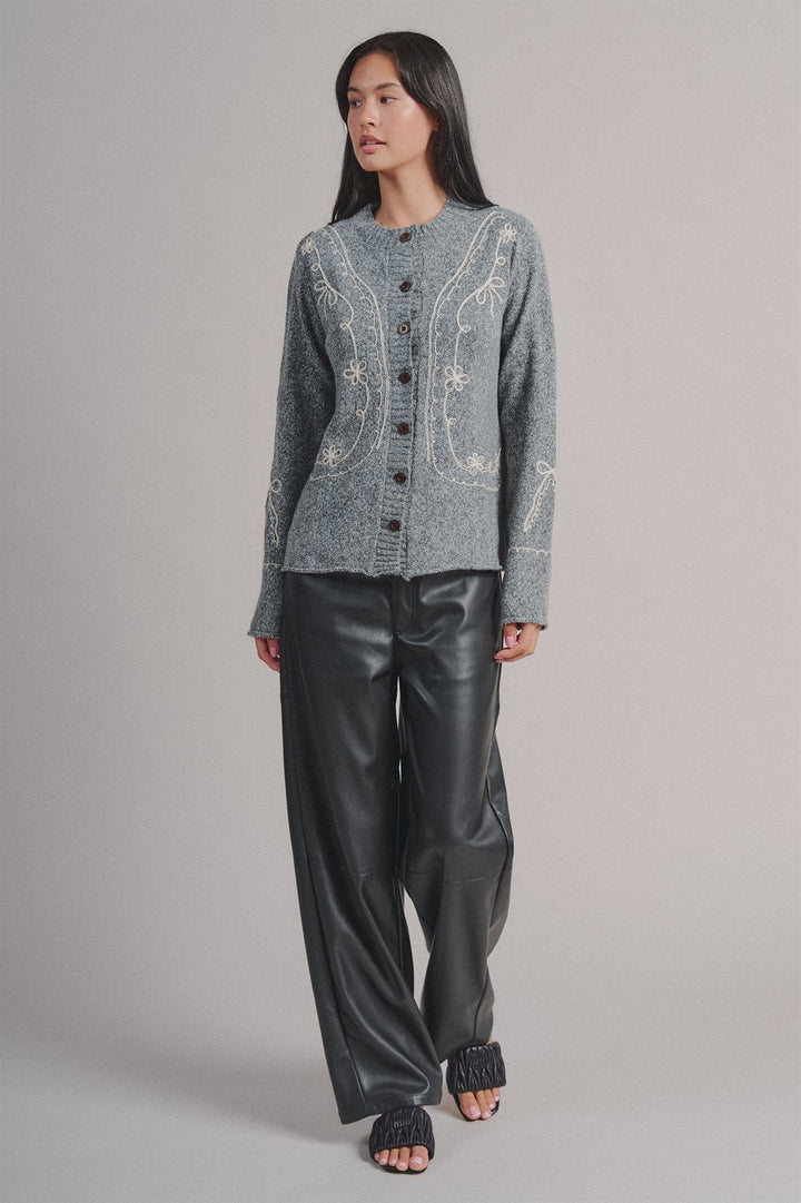 Tweed Floral Embroidered Button Cardigan with Soutache Detai in Grey - Women's Wholesale Fashion | Trend Notes