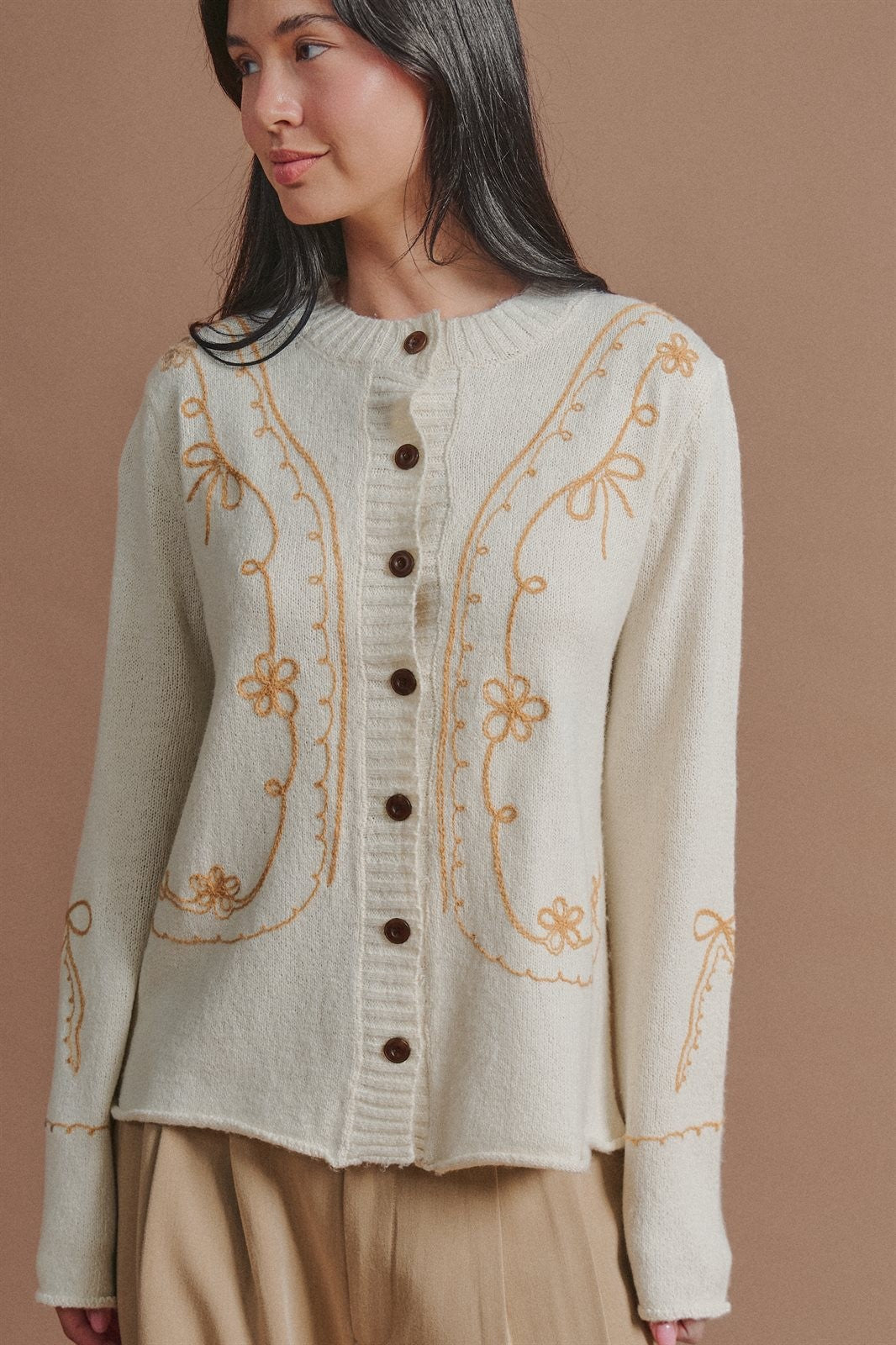 Tweed Floral Embroidered Button Cardigan with Soutache Detai in Ivory - Women's Wholesale Fashion | Trend Notes