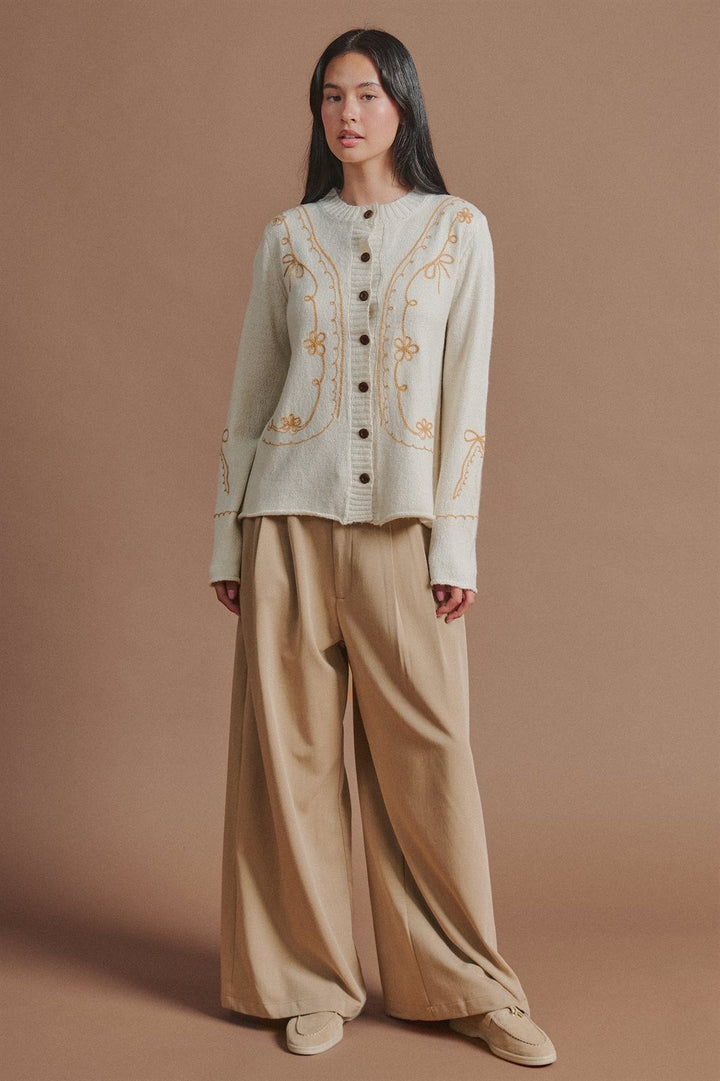 Tweed Floral Embroidered Button Cardigan with Soutache Detai in Ivory - Women's Wholesale Fashion | Trend Notes