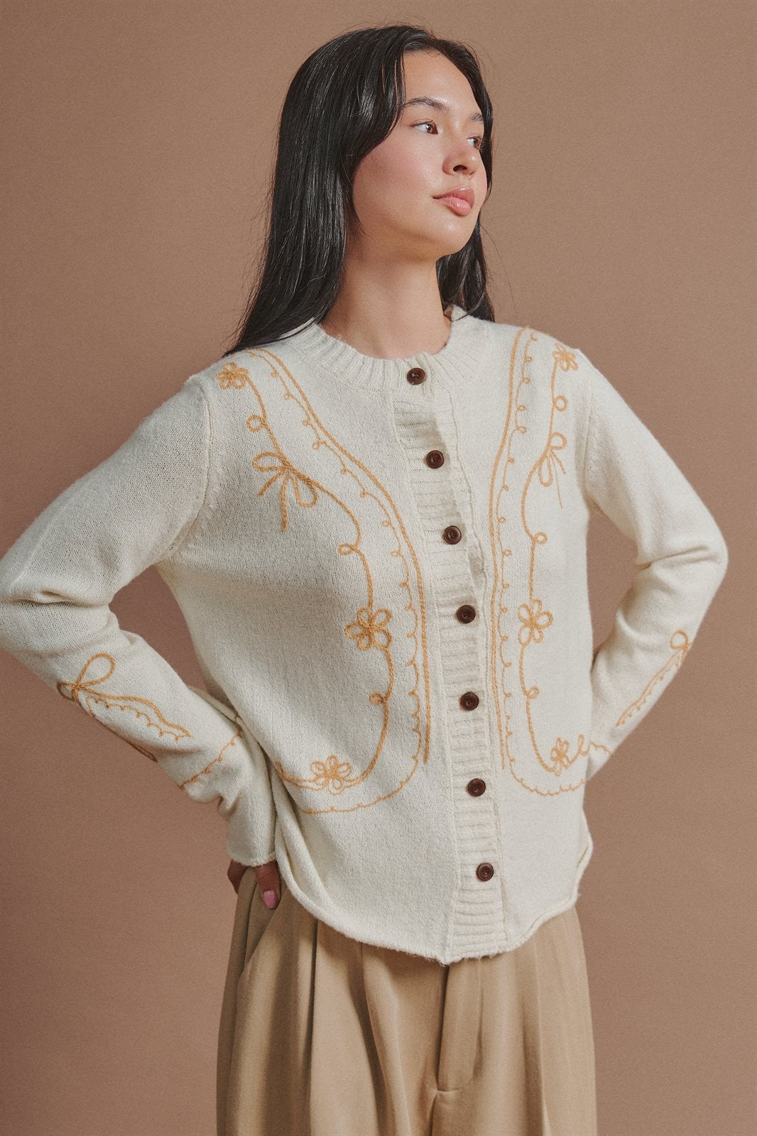 Tweed Floral Embroidered Button Cardigan with Soutache Detai in Ivory - Women's Wholesale Fashion | Trend Notes