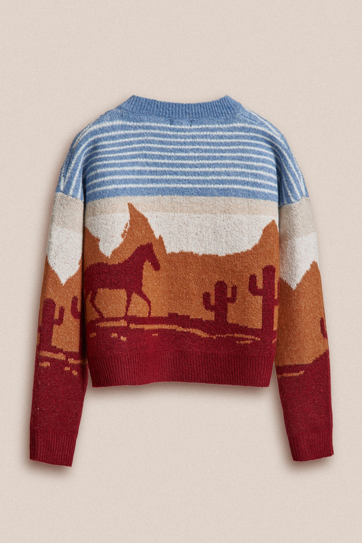 Western Desert Scene Button Front Cardigan in Blue - Women's Wholesale Fashion | Trend Notes