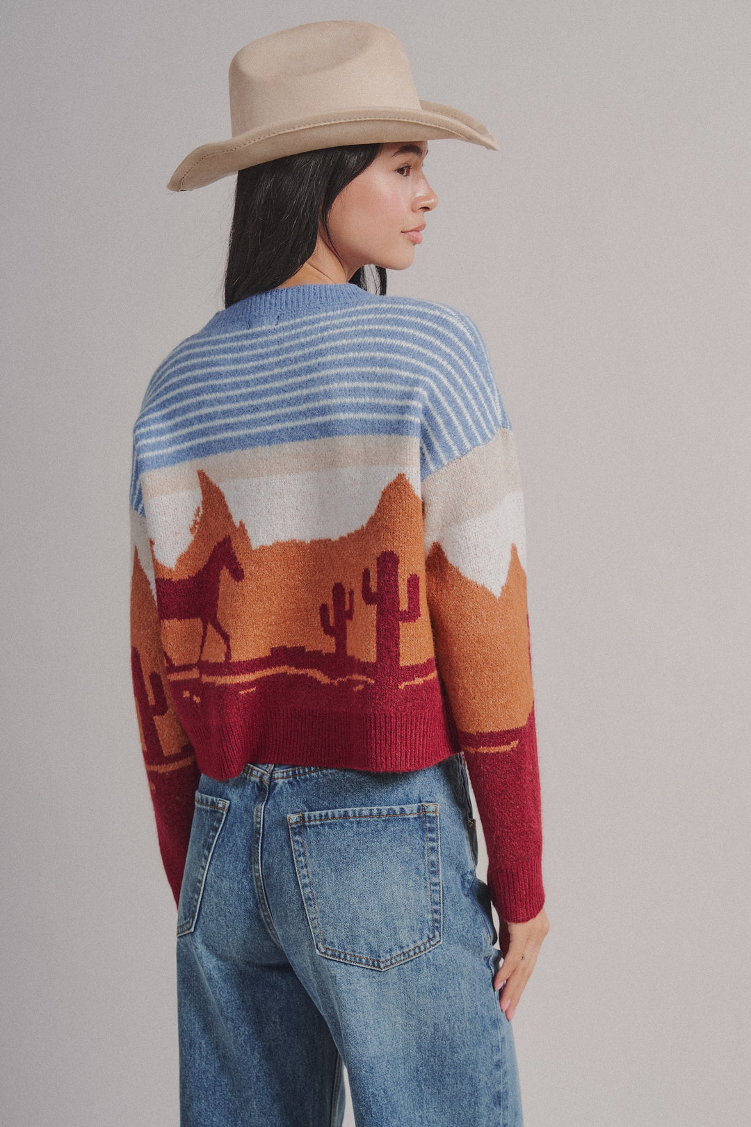 Western Desert Scene Button Front Cardigan in Blue - Women's Wholesale Fashion | Trend Notes