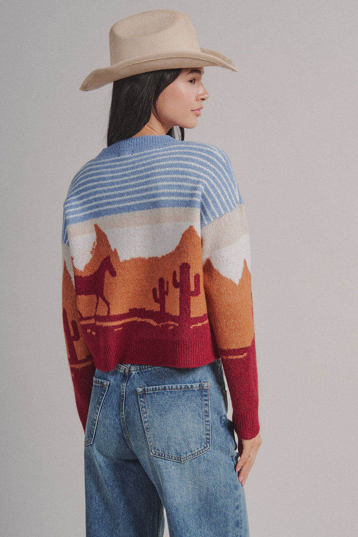 Western Desert Scene Button Front Cardigan in Blue - Women's Wholesale Fashion | Trend Notes