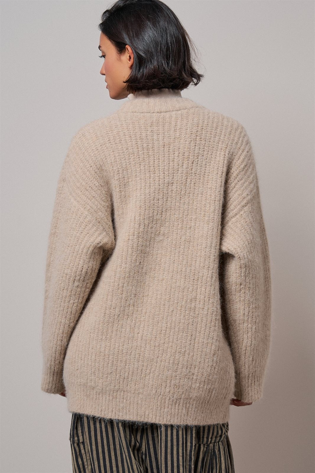 Floral Embroidered Oversized Knit Cardigan in Khaki - Women's Wholesale Cardigans & Shrugs | Trend Notes