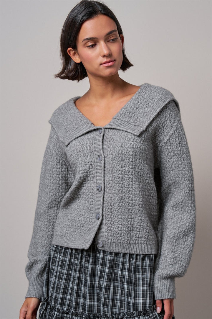 Statement Collar Snap Cardigan in Grey - Women's Wholesale Cardigans & Shrugs | Trend Notes