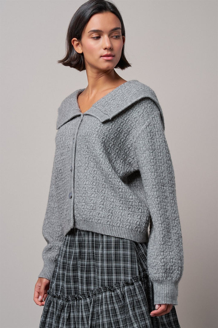 Statement Collar Snap Cardigan in Grey - Women's Wholesale Cardigans & Shrugs | Trend Notes