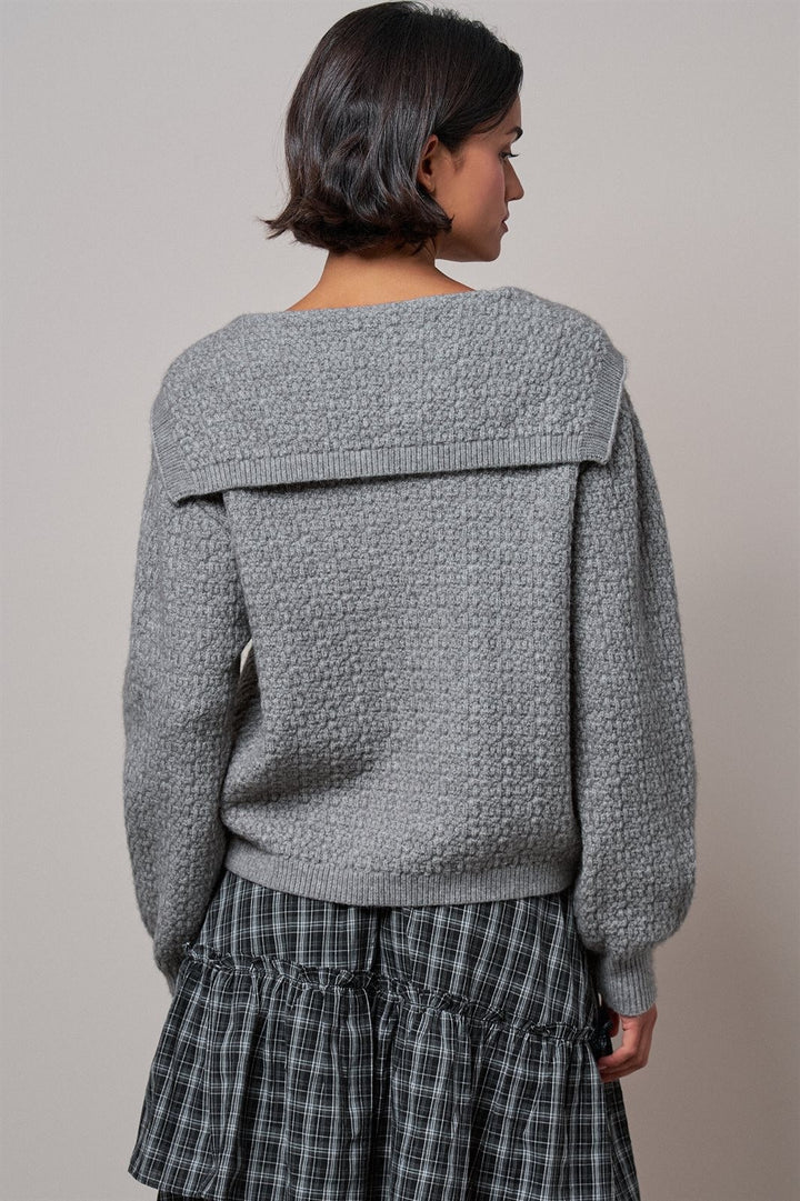 Statement Collar Snap Cardigan in Grey - Women's Wholesale Cardigans & Shrugs | Trend Notes