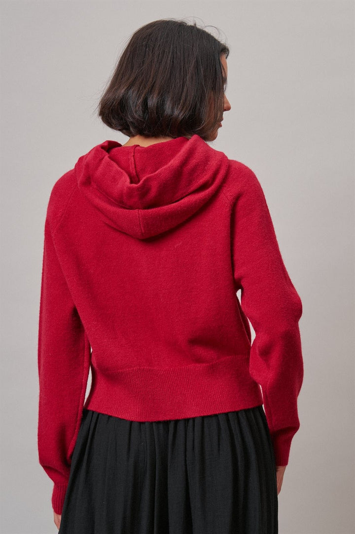 Red Bow-Tie Knit Hoodie Cardigan in Red Pink - Women's Wholesale Cardigans & Shrugs | Trend Notes