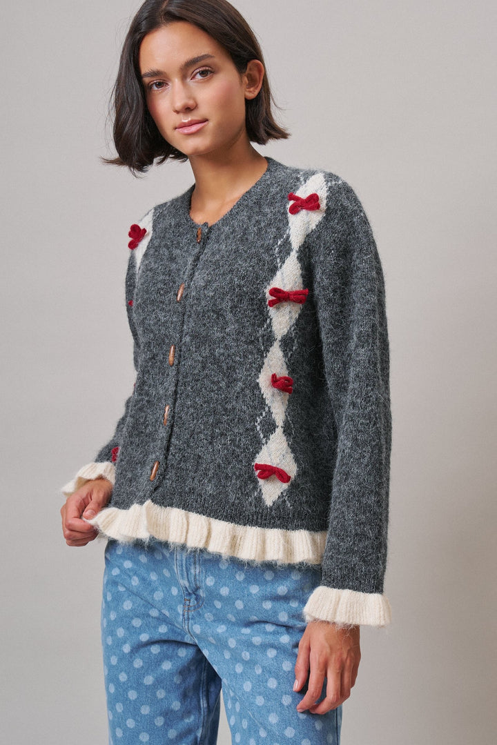 Alpine Bow Knit Cardigan in Charcoal - Women's Wholesale Cardigans & Shrugs | Trend Notes