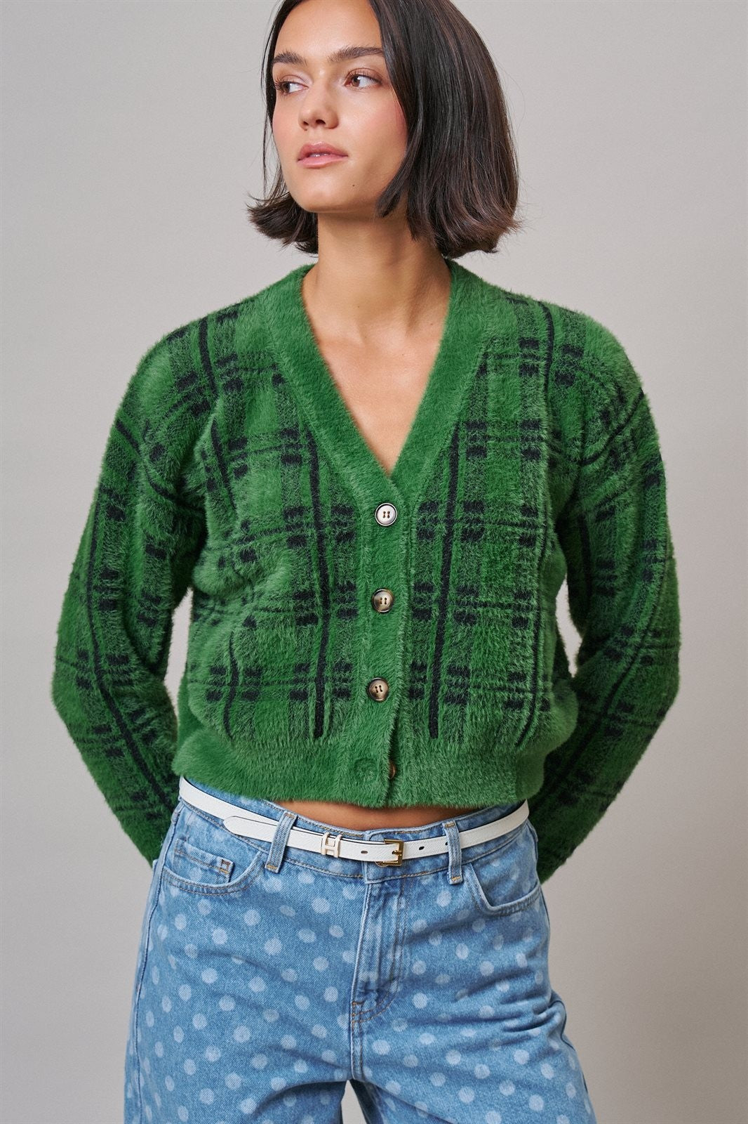 Prep School Plaid Cardigan in Green - Women's Wholesale Cardigans & Shrugs | Trend Notes