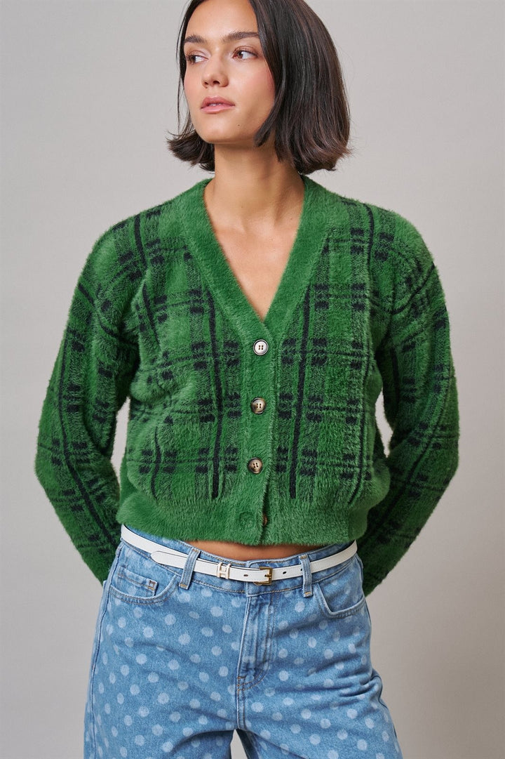 Prep School Plaid Cardigan in Green - Women's Wholesale Cardigans & Shrugs | Trend Notes