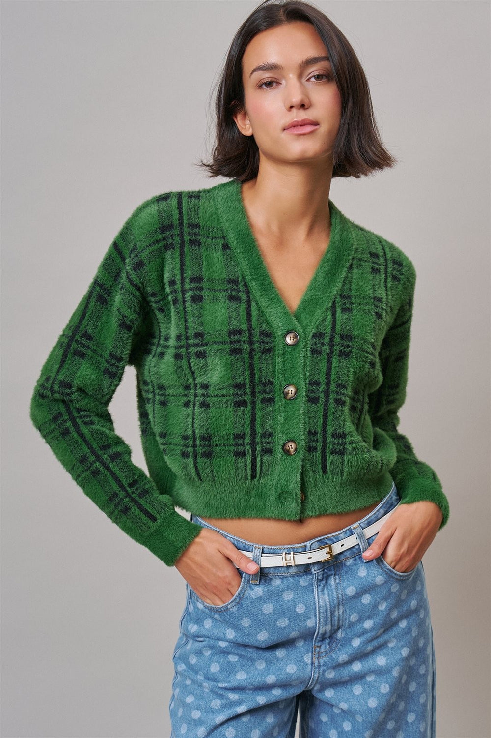 Prep School Plaid Cardigan in Green - Women's Wholesale Cardigans & Shrugs | Trend Notes