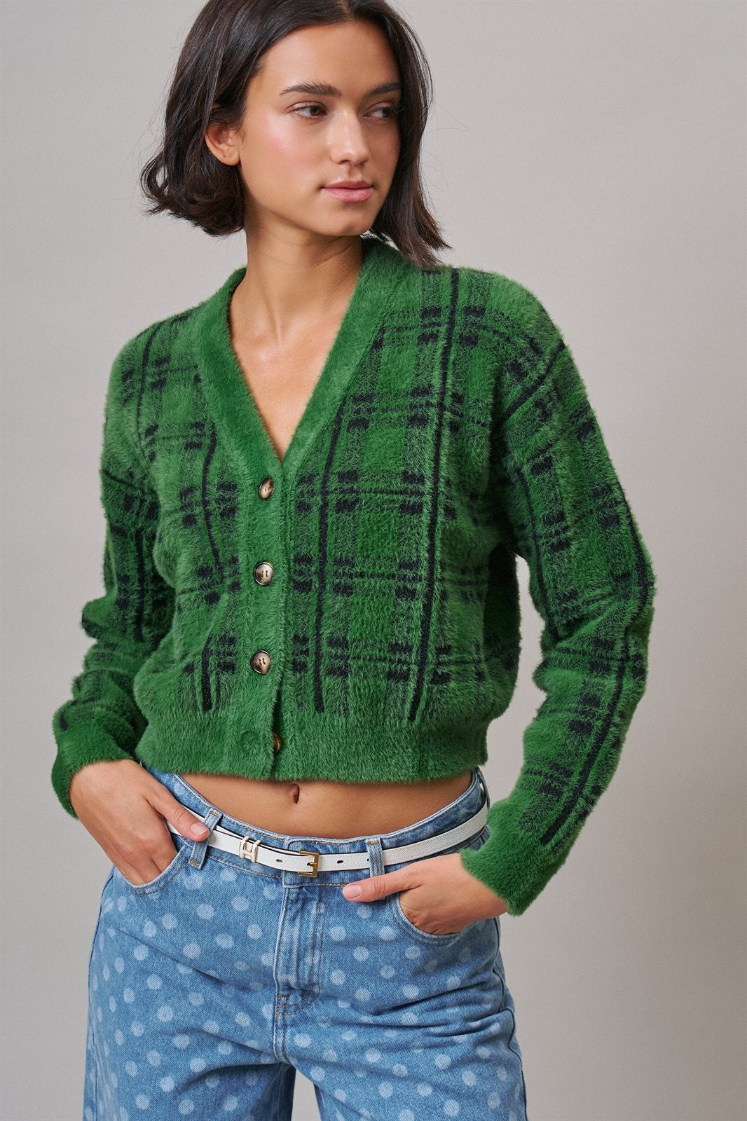 Prep School Plaid Cardigan in Green - Women's Wholesale Cardigans & Shrugs | Trend Notes