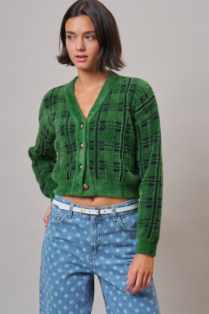 Prep School Plaid Cardigan in Green - Women's Wholesale Cardigans & Shrugs | Trend Notes