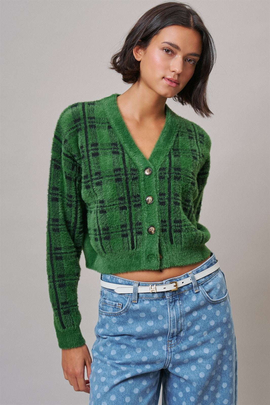 Prep School Plaid Cardigan in Green - Women's Wholesale Cardigans & Shrugs | Trend Notes