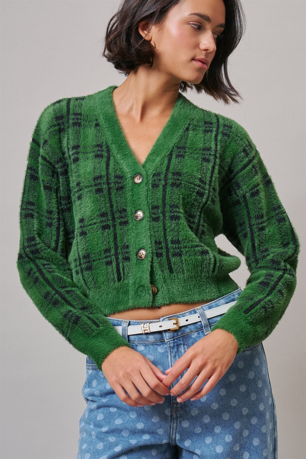 Prep School Plaid Cardigan in Green - Women's Wholesale Cardigans & Shrugs | Trend Notes