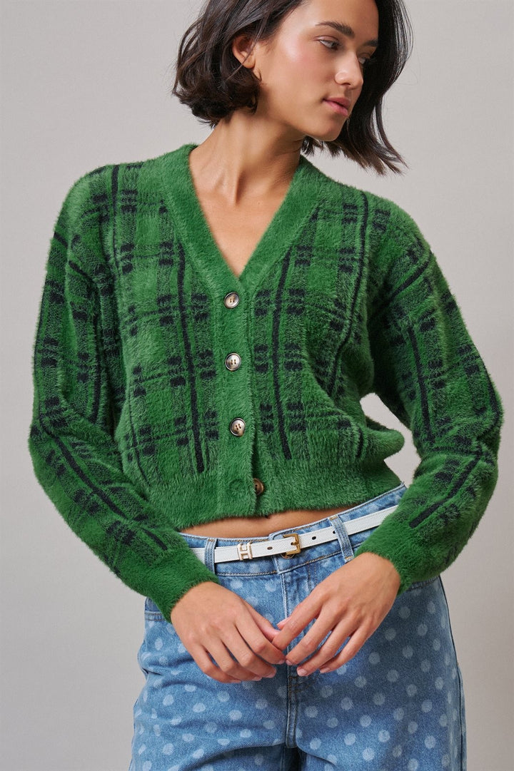 Prep School Plaid Cardigan in Green - Women's Wholesale Cardigans & Shrugs | Trend Notes