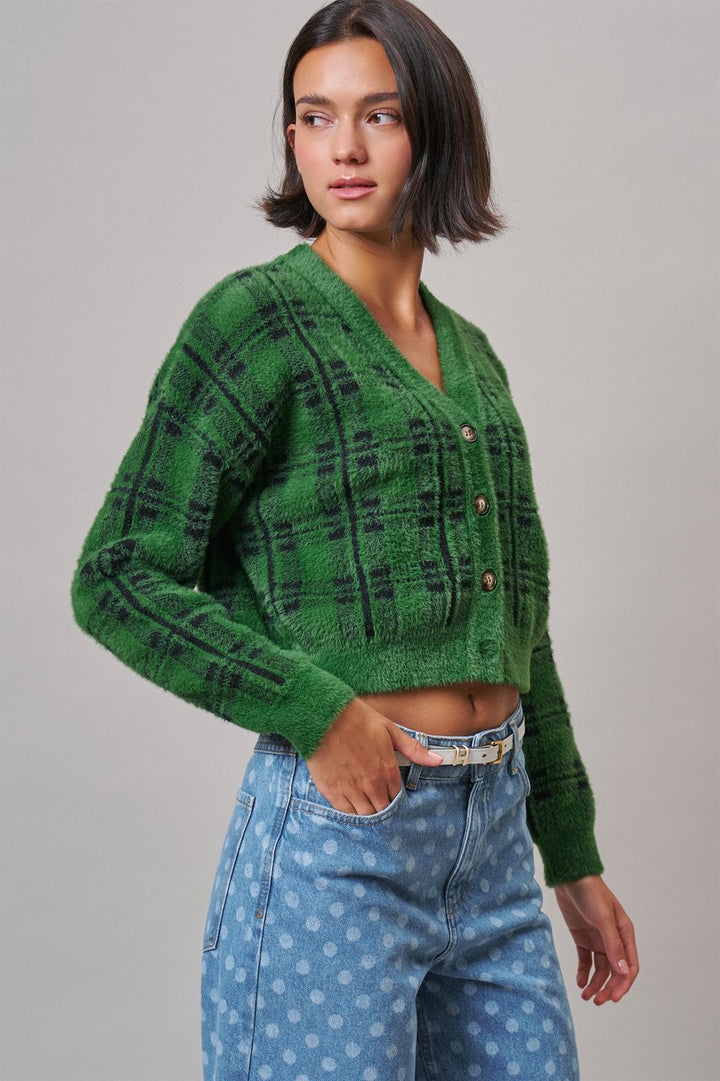Prep School Plaid Cardigan in Green - Women's Wholesale Cardigans & Shrugs | Trend Notes