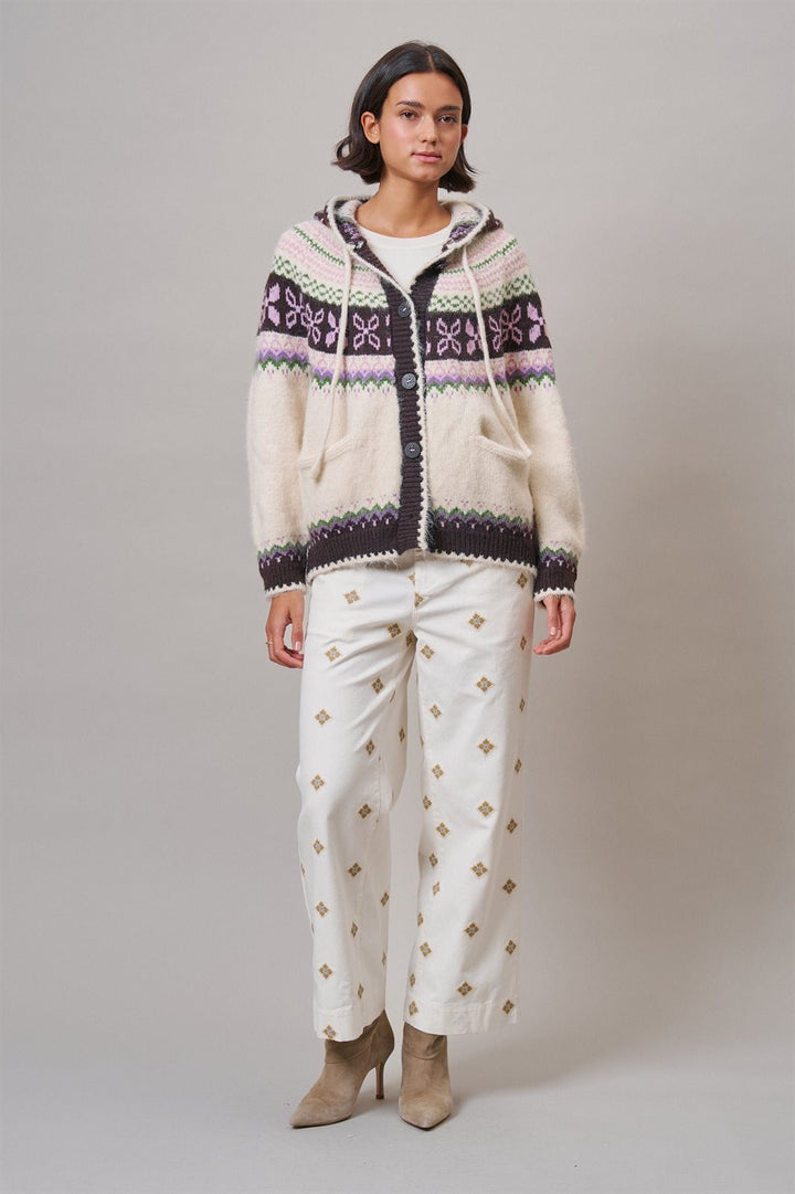 Alpine Fair Isle Hooded Cardigan in Ivory - Women's Wholesale Cardigans & Shrugs | Trend Notes
