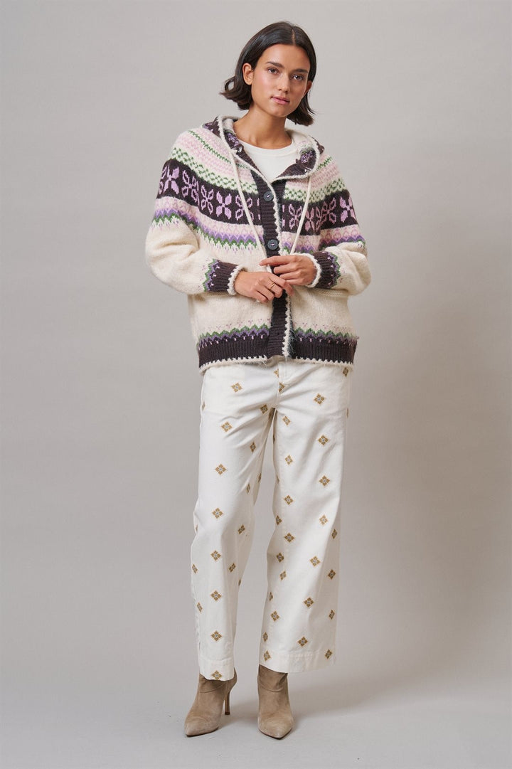 Alpine Fair Isle Hooded Cardigan in Ivory - Women's Wholesale Cardigans & Shrugs | Trend Notes