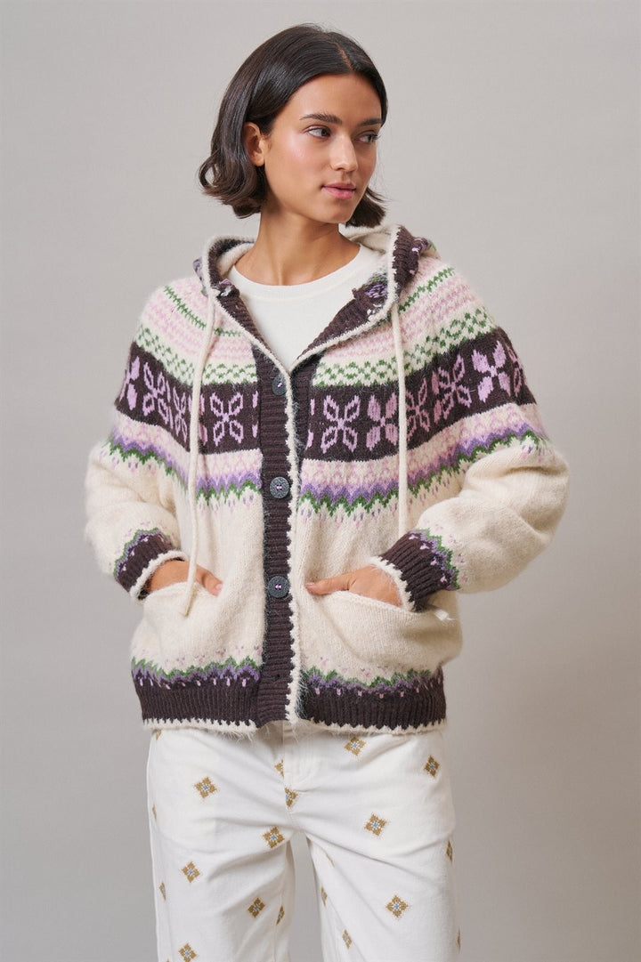 Alpine Fair Isle Hooded Cardigan in Ivory - Women's Wholesale Cardigans & Shrugs | Trend Notes