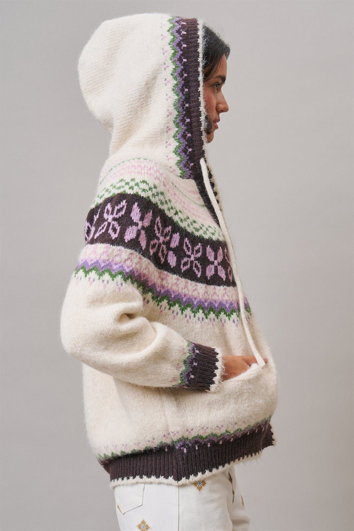 Alpine Fair Isle Hooded Cardigan in Ivory - Women's Wholesale Cardigans & Shrugs | Trend Notes