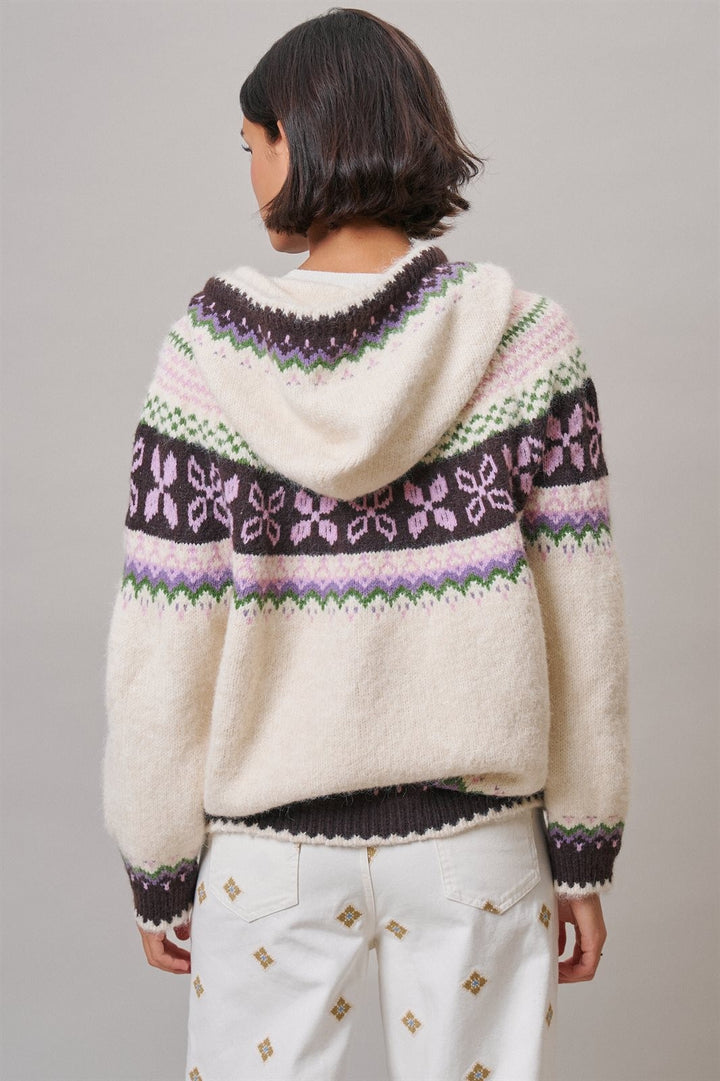 Alpine Fair Isle Hooded Cardigan in Ivory - Women's Wholesale Cardigans & Shrugs | Trend Notes