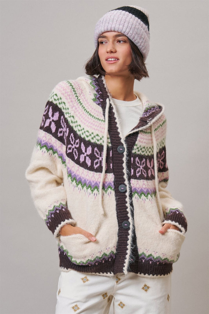 Alpine Fair Isle Hooded Cardigan in Ivory - Women's Wholesale Cardigans & Shrugs | Trend Notes