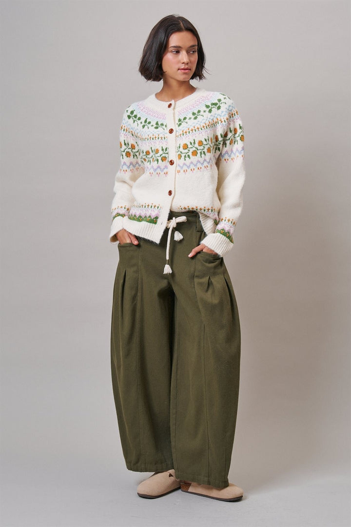 Alpine Bloom Fair Isle Floral Knit Cardigan in Ivory - Women's Wholesale Cardigans & Shrugs | Trend Notes