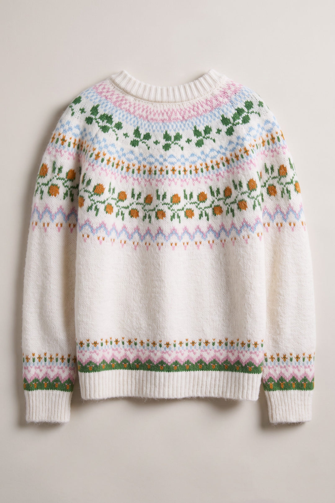 Alpine Bloom Fair Isle Floral Knit Cardigan in Ivory - Women's Wholesale Cardigans & Shrugs | Trend Notes